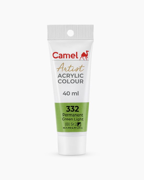 Camel Artist Acrylic Colours Individual tube of Permanent Green Light in 40 ml